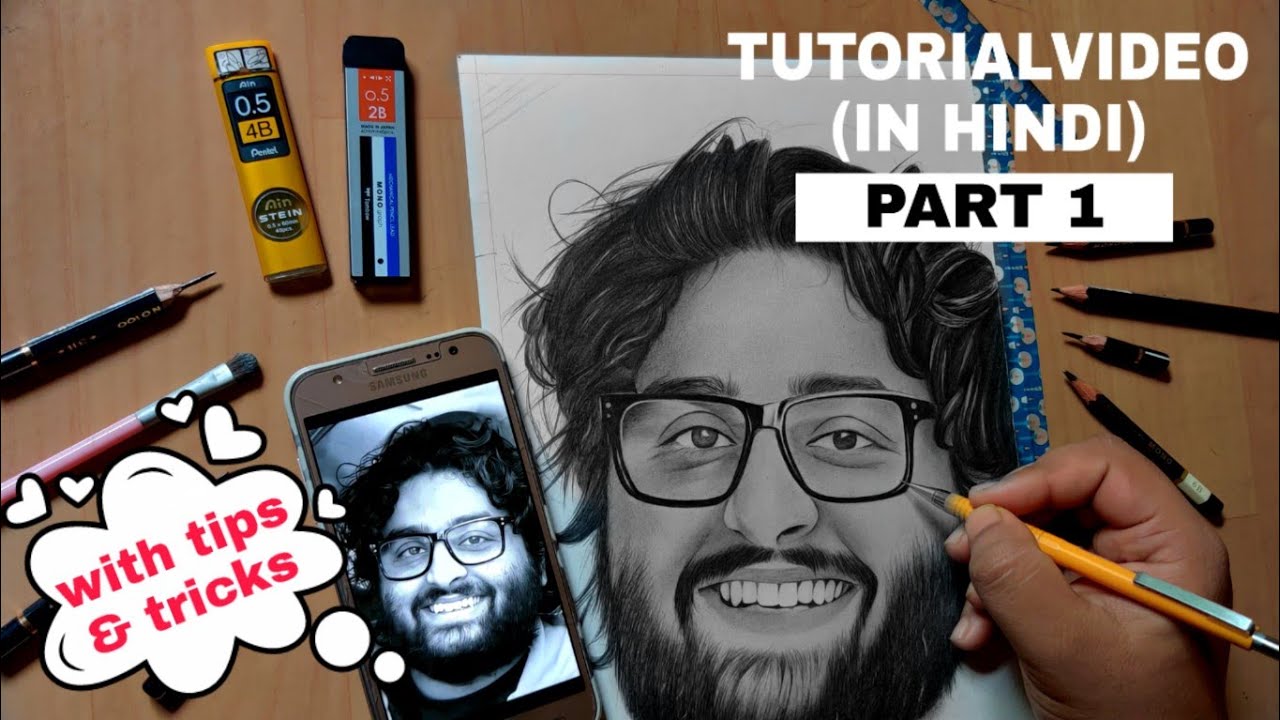 Drawing Arijit Singh with graphite pencils 🔥🔥🔥🔥 Tutorialvideo in HINDI for beginners 🔥🔥🔥🔥