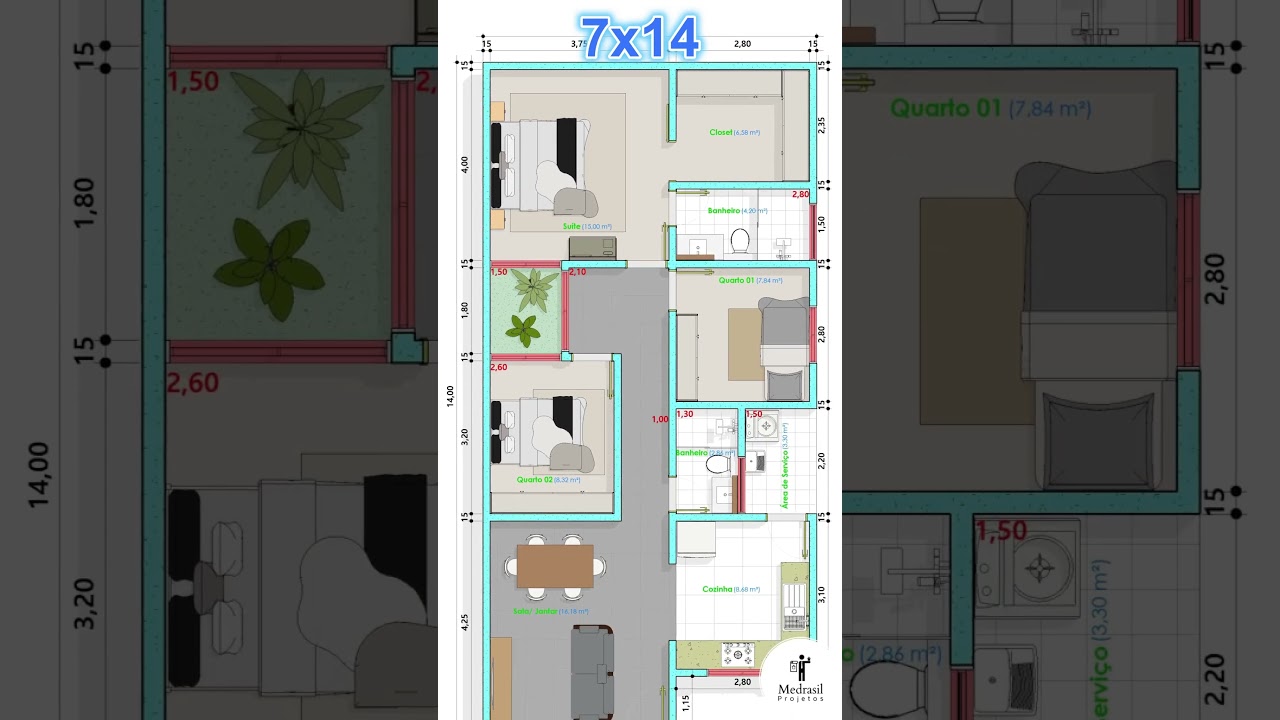 PLANTA BAIXA DE CASA 7 x 14  #shorts