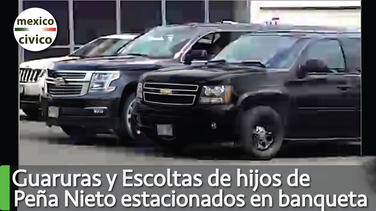 Guaruras y Escoltas de hijos de Peña Nieto estacionados en la banqueta frente a su escuela