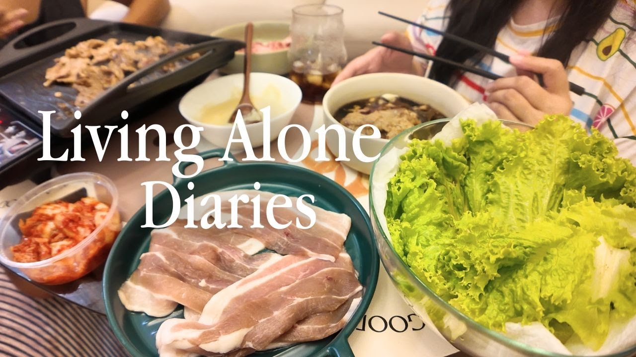 living alone diaries 🌿 samgyup at home, eating alone, grocery shopping, restocking