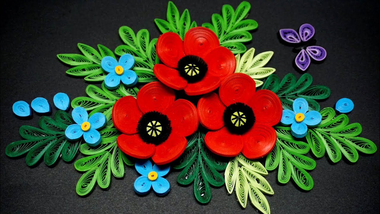 Quilling Poppy Flower V2, paper poppy flower|tutorial de flor de amapola quilling