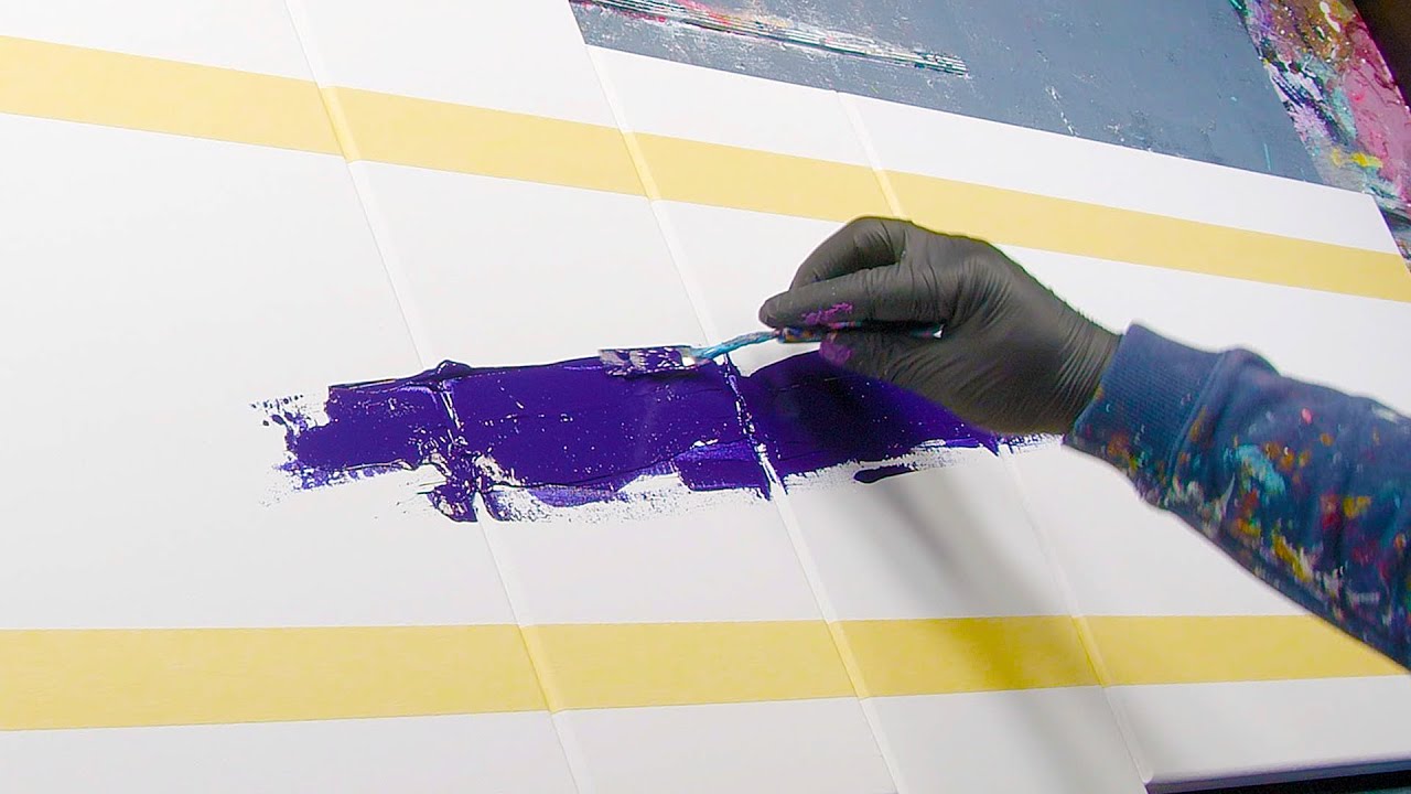 Abstract Painting Demo with Acrylic Paint on 4 Canvases