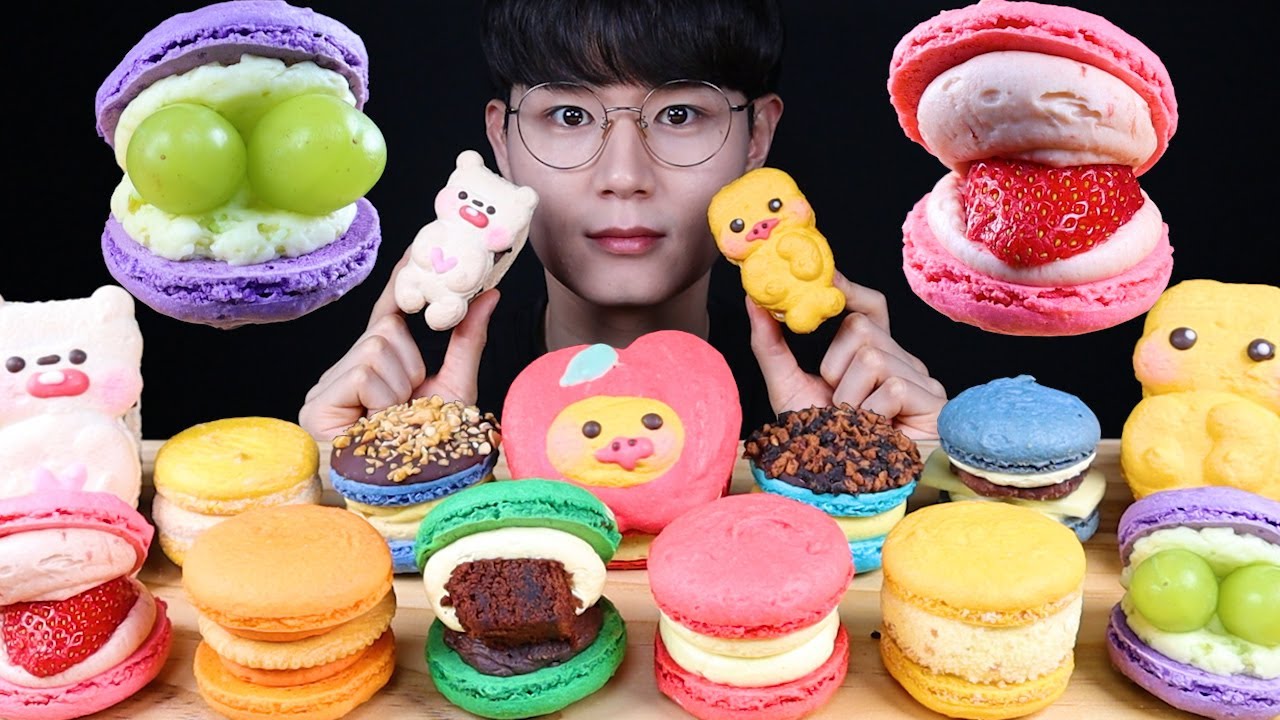 마카롱 뚱카롱 디저트 먹방ASMR MUKBANG MACARON & DESSERT マカロン デザート eating sounds