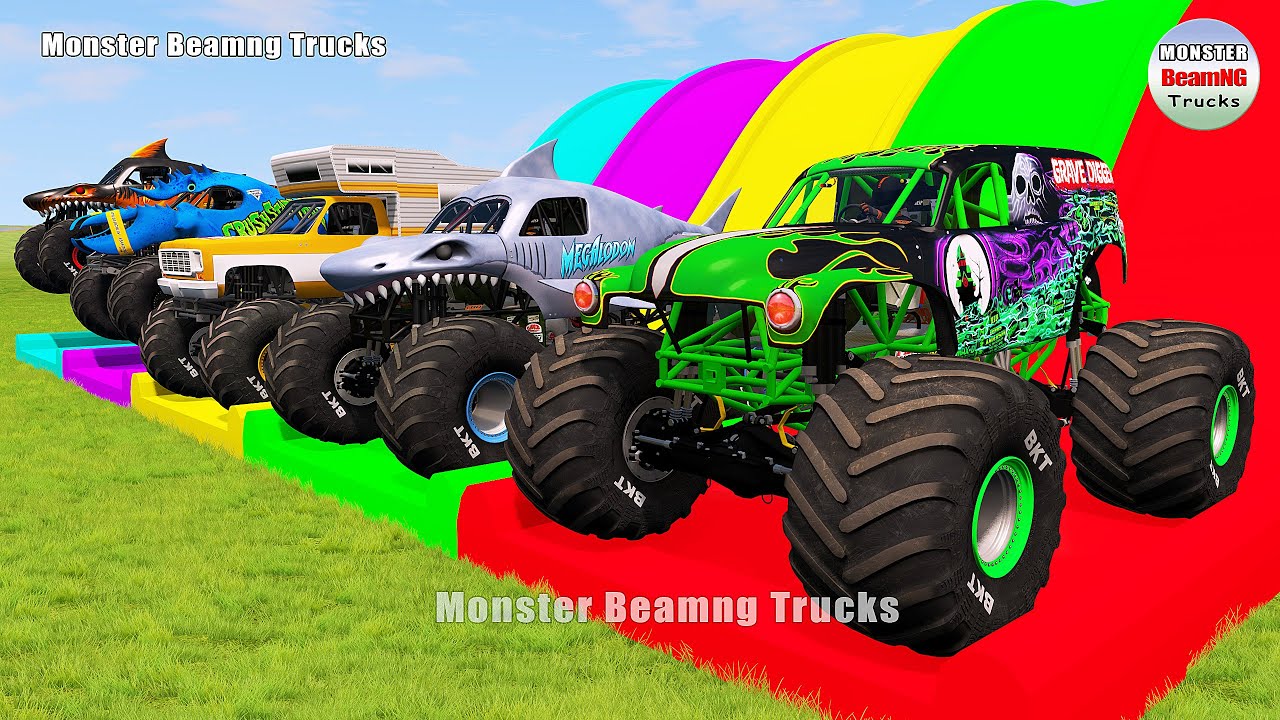 Triple Flatbed Trailer Monster Trucks Transport with Slide Color - BeamNG.drive 434