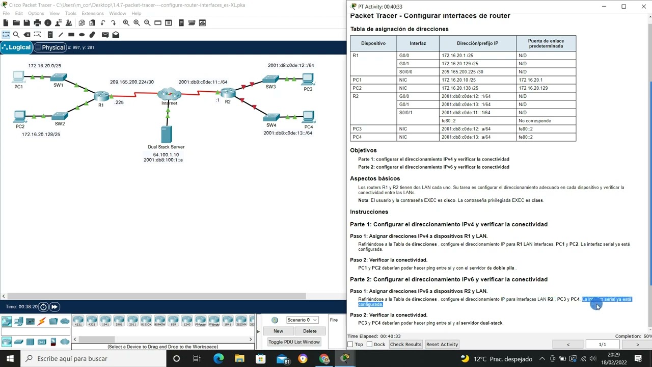 CCNA 2 1.4.7 Packet Tracer- Configurar Interfaces de Router
