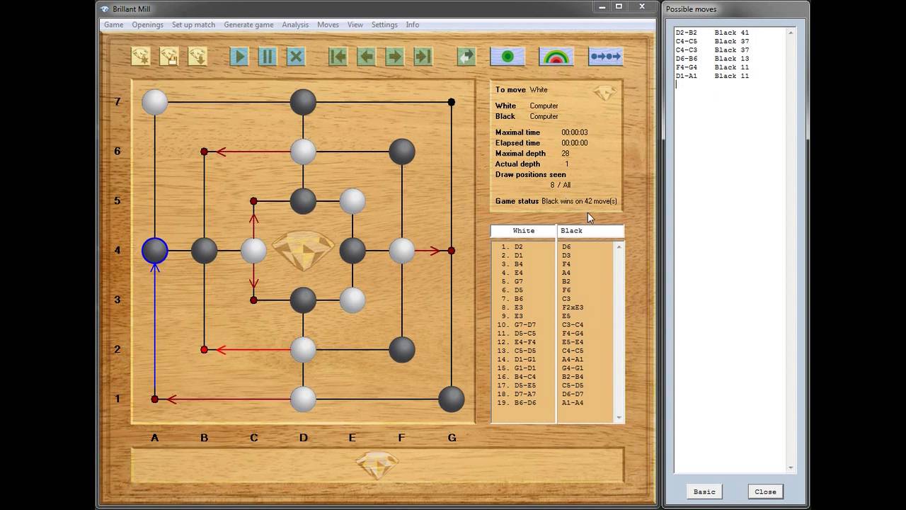 Brillant Mill nine men's morris program - Position analysis: Automatic analyse