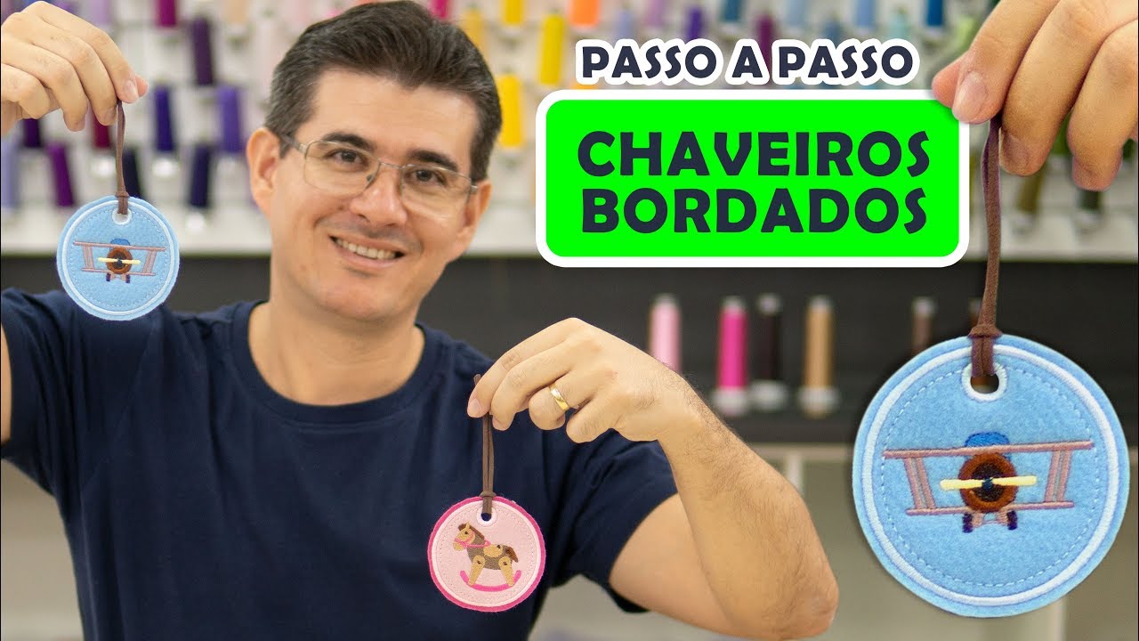 Passo a passo chaveiro bordado com fundo forrado e alça de cordão