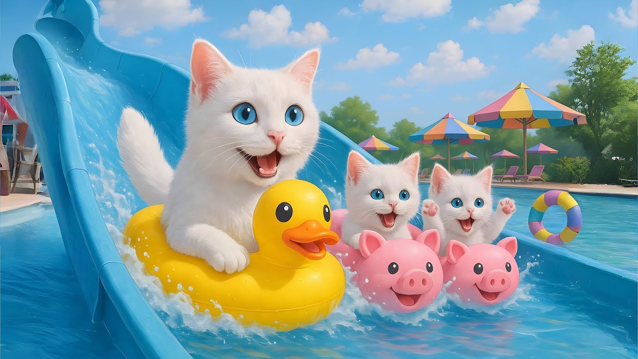 Kitten’s First Water Slide 🛝🐥 | Pure Fun 3D Animation