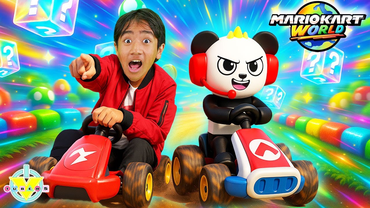 Ryan VS Combo Panda RACE in MARIO KART WORLD!!!