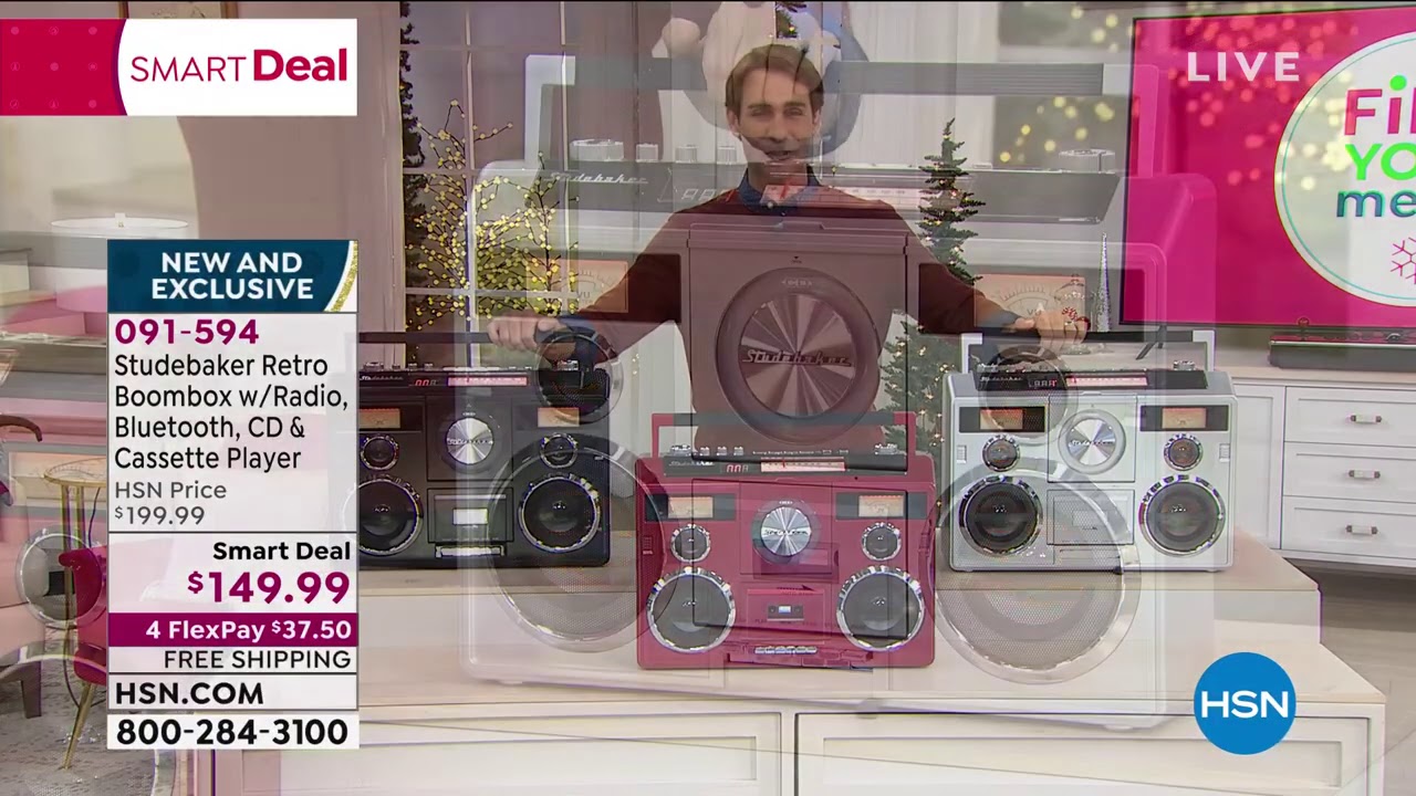 Studebaker 80's Retro Bluetooth Boombox w/Radio, Cassett...