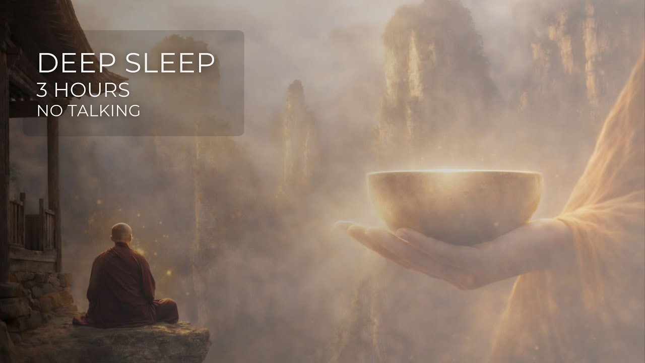 Fall Asleep • 3 Hours • Very Distant Waterfall & Tibetan Bowls • No Music
