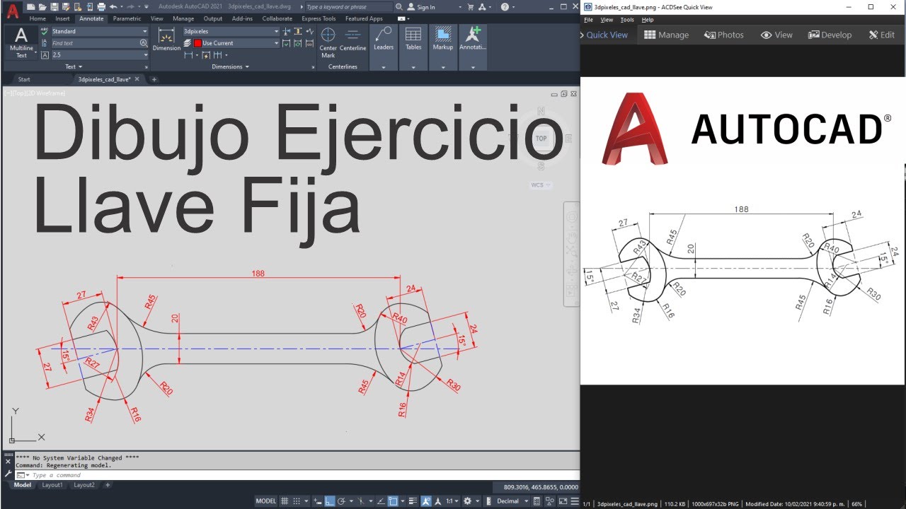 Ejercicio AutoCAD Llave Fija / AutoCAD Fixed Wrench Exercise