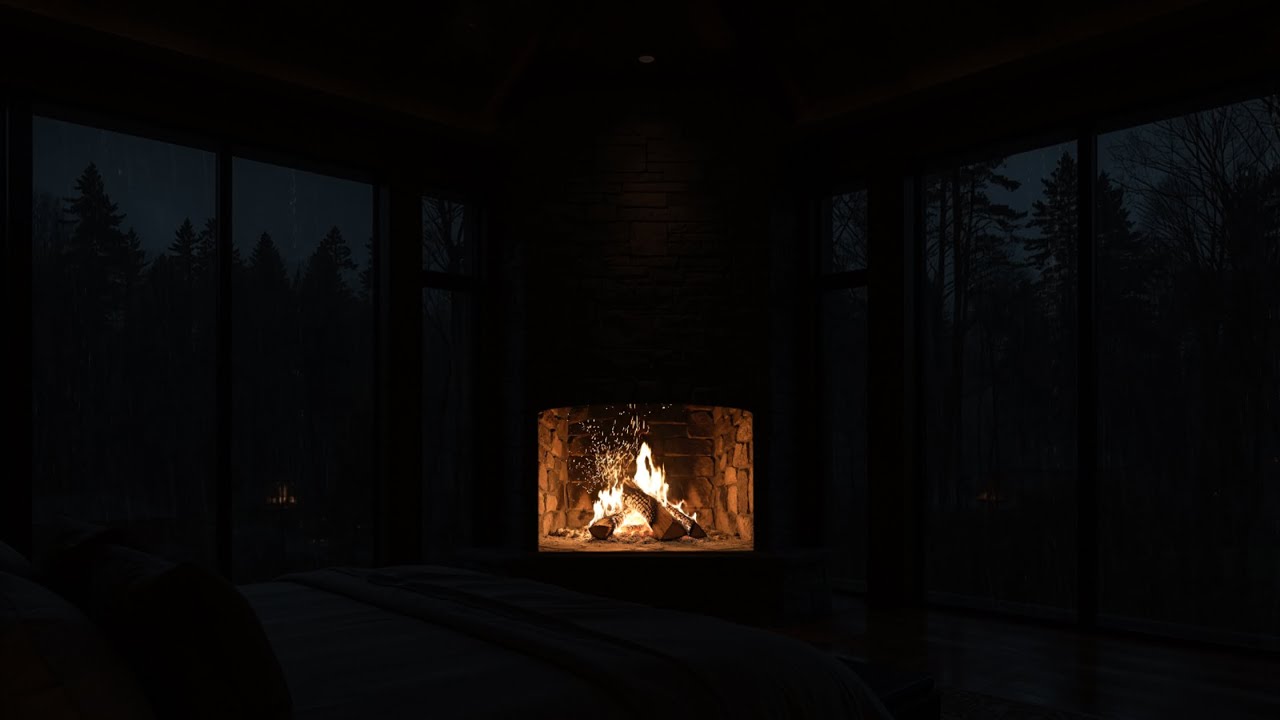 Relax & Sleep Instantly 😴 | Rainfall and Fireplace Ambience for Peaceful Sleep & Relaxation
