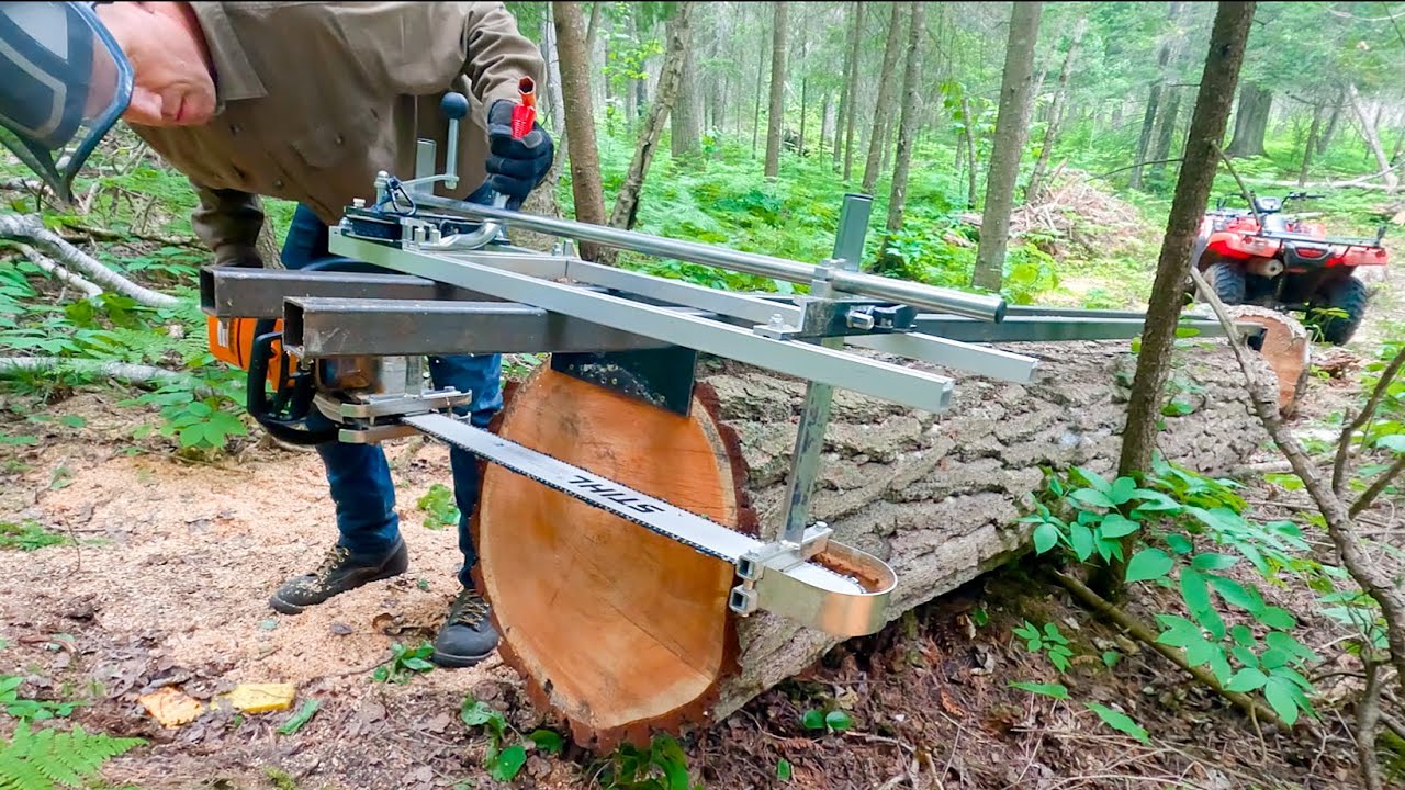 Alaskan Milling Giant Log for Hanging Coffee Table.  No Floor Space in My Cabin! ep143