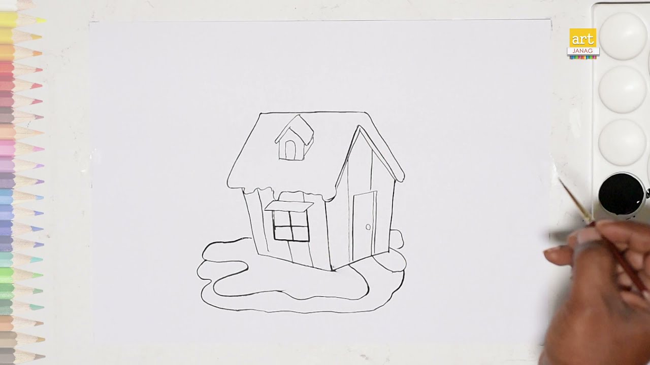 Snow house drawing EASY || How to draw Christmas house