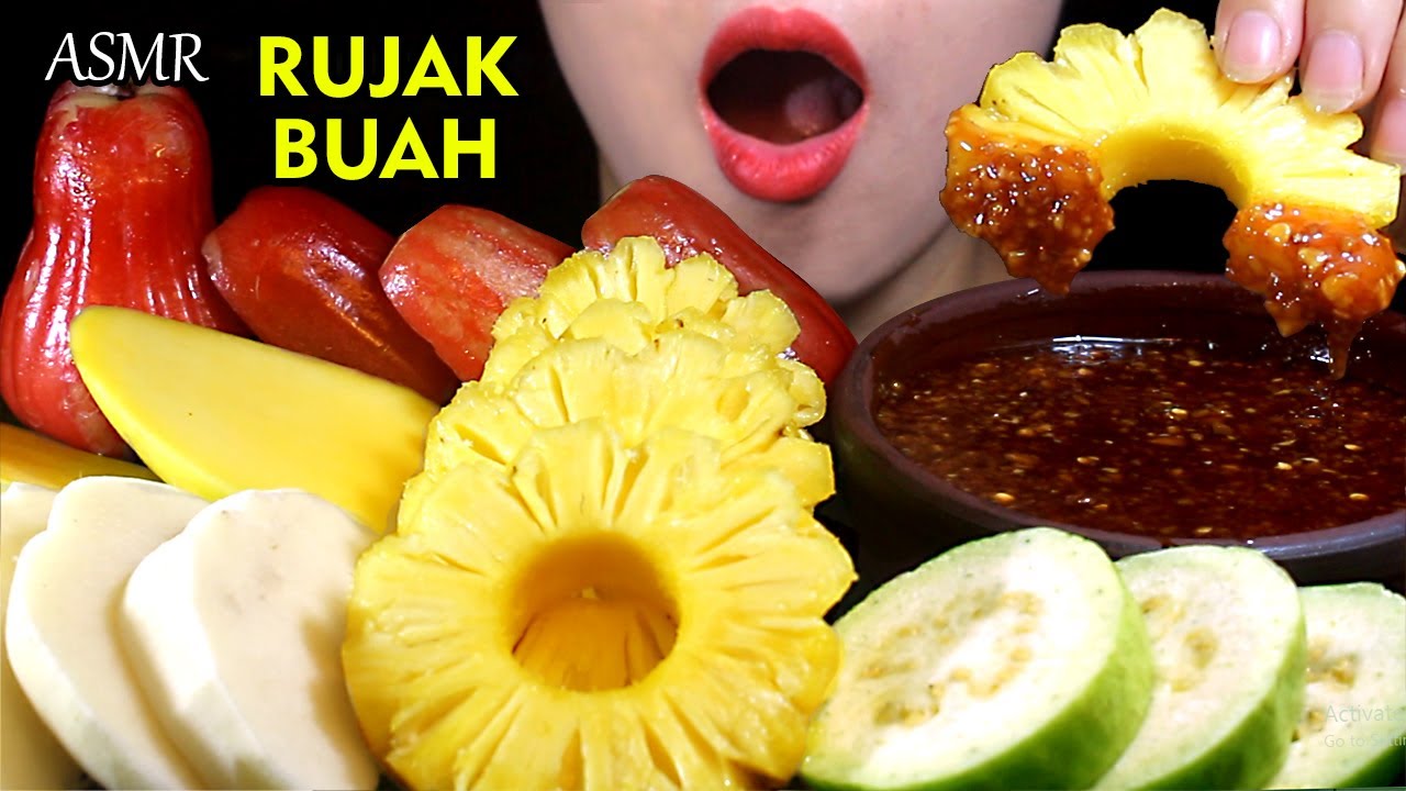 ASMR (RUJAK BUAH-BUAHAN Jambu, Mangga, Nanas, Jambu Batu) Fruits with Sauce Spicy