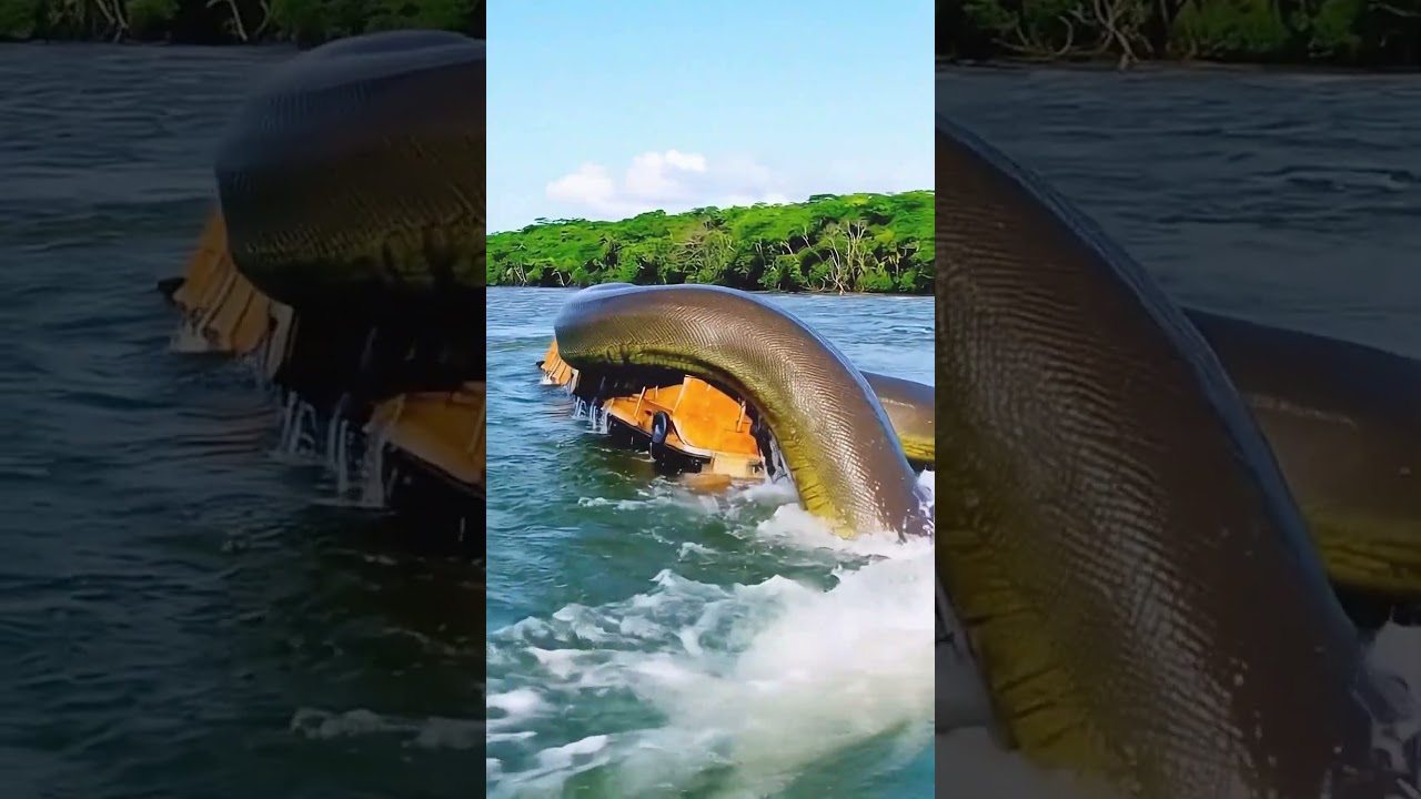 sucuri em cima de balsa no rio negro #viral #amazonia #cobra #anaconda #youtubeshorts