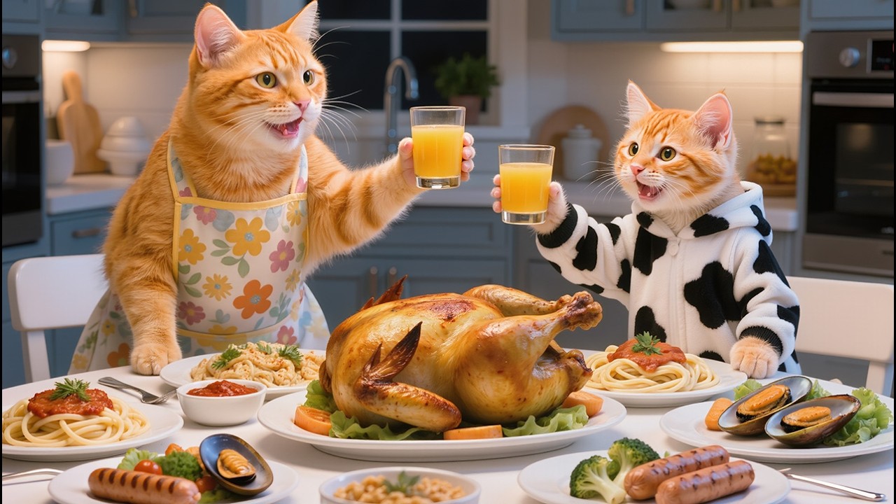 🍽️🐾 Ginger Kitten Cooks Dinner for Mama Cat — A Heartwarming Journey Full of Love 😺❤️
