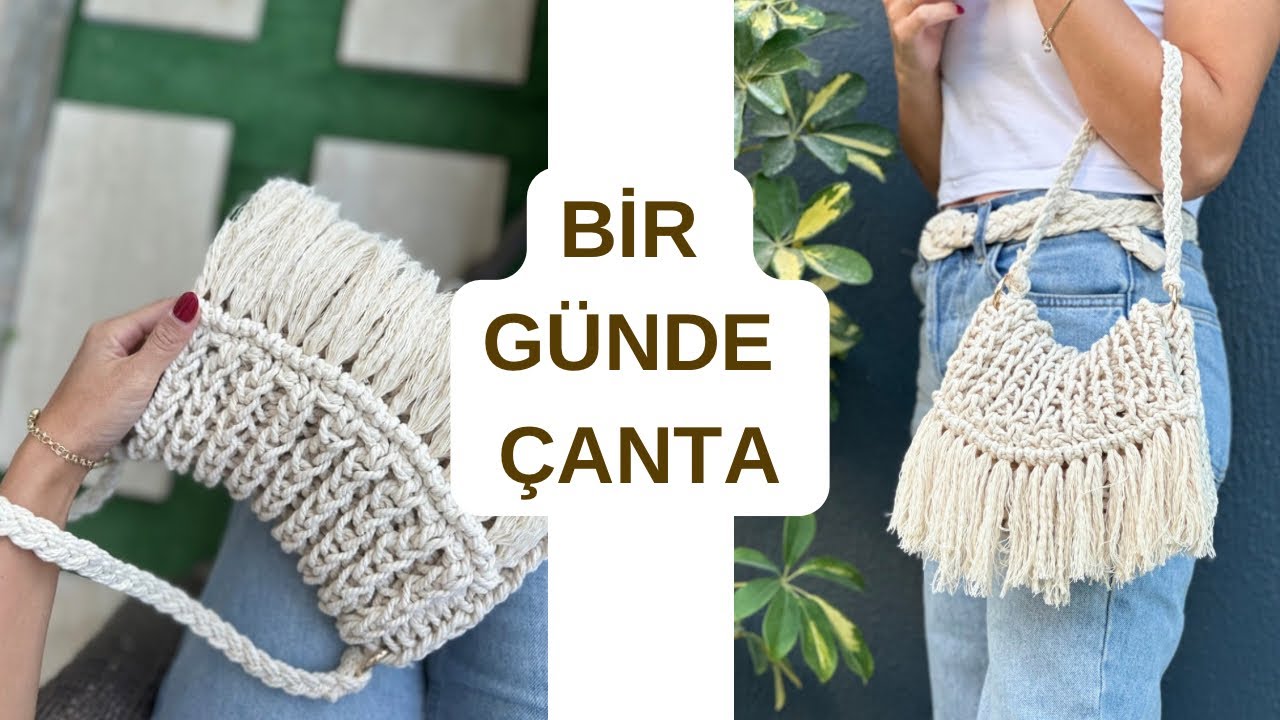 BİR GÜNDE DÜZ PARÇADAN ÇANTA YAPILIŞI 🧶 #knitting