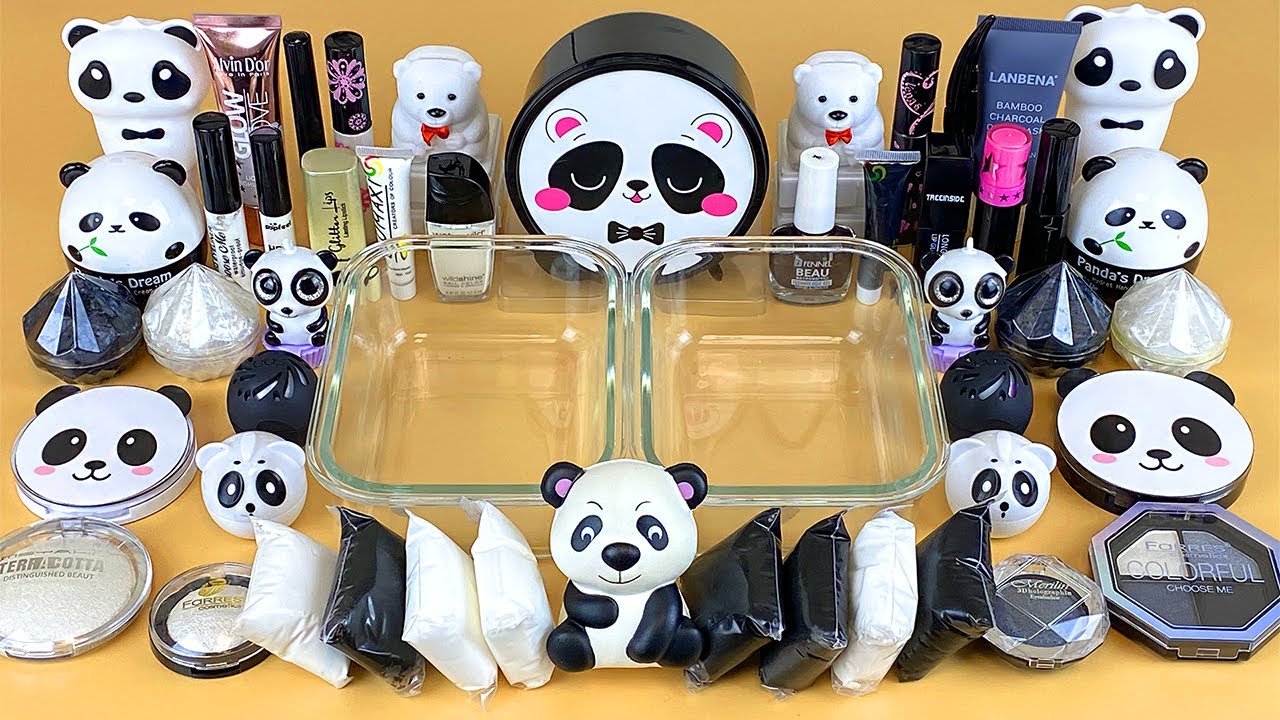 PANDA SLIME | Mixing makeup and glitter into Clear Slime | Satisfying Slime Videos 1080p