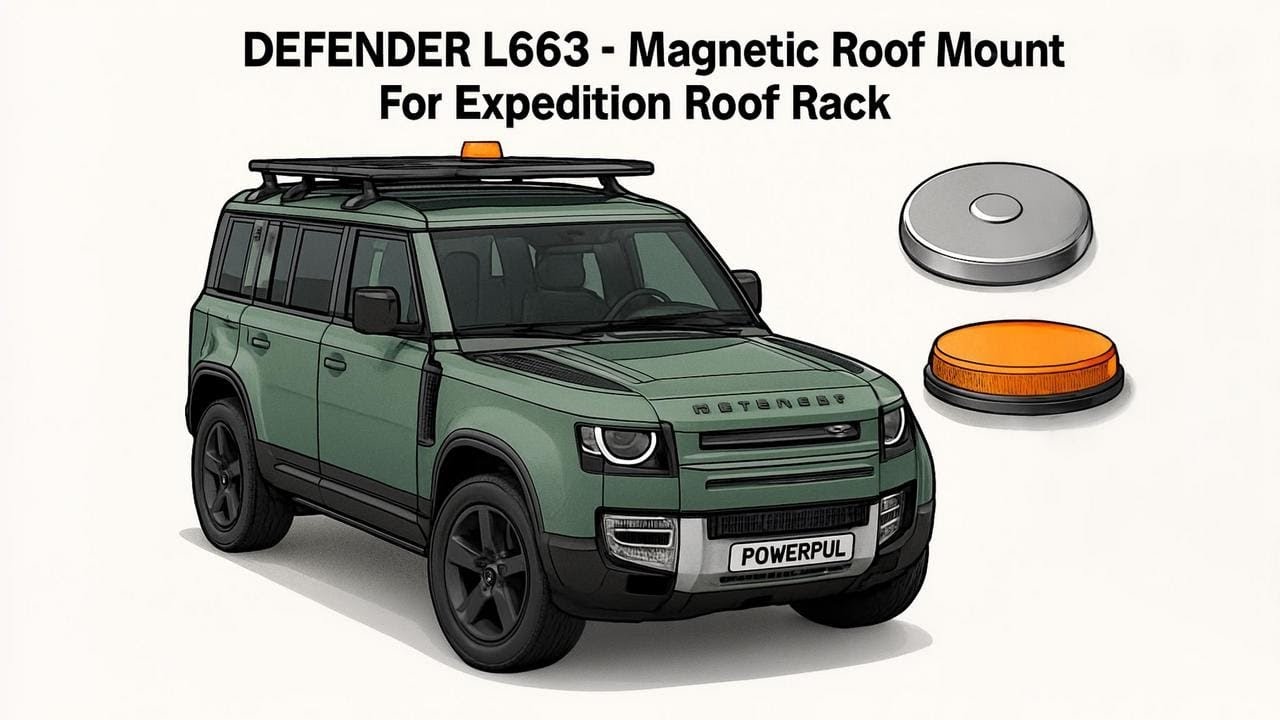 Land Rover Defender L663 Magnetic Roof Mount - Warning Light on Expedition Rack or Cross Bars