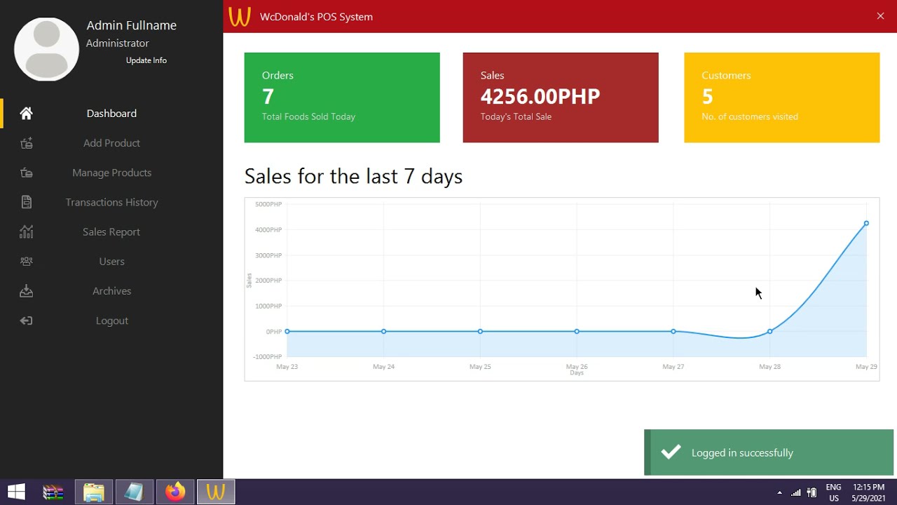 Fast Food POS System using C#.Net WinForms with full source code
