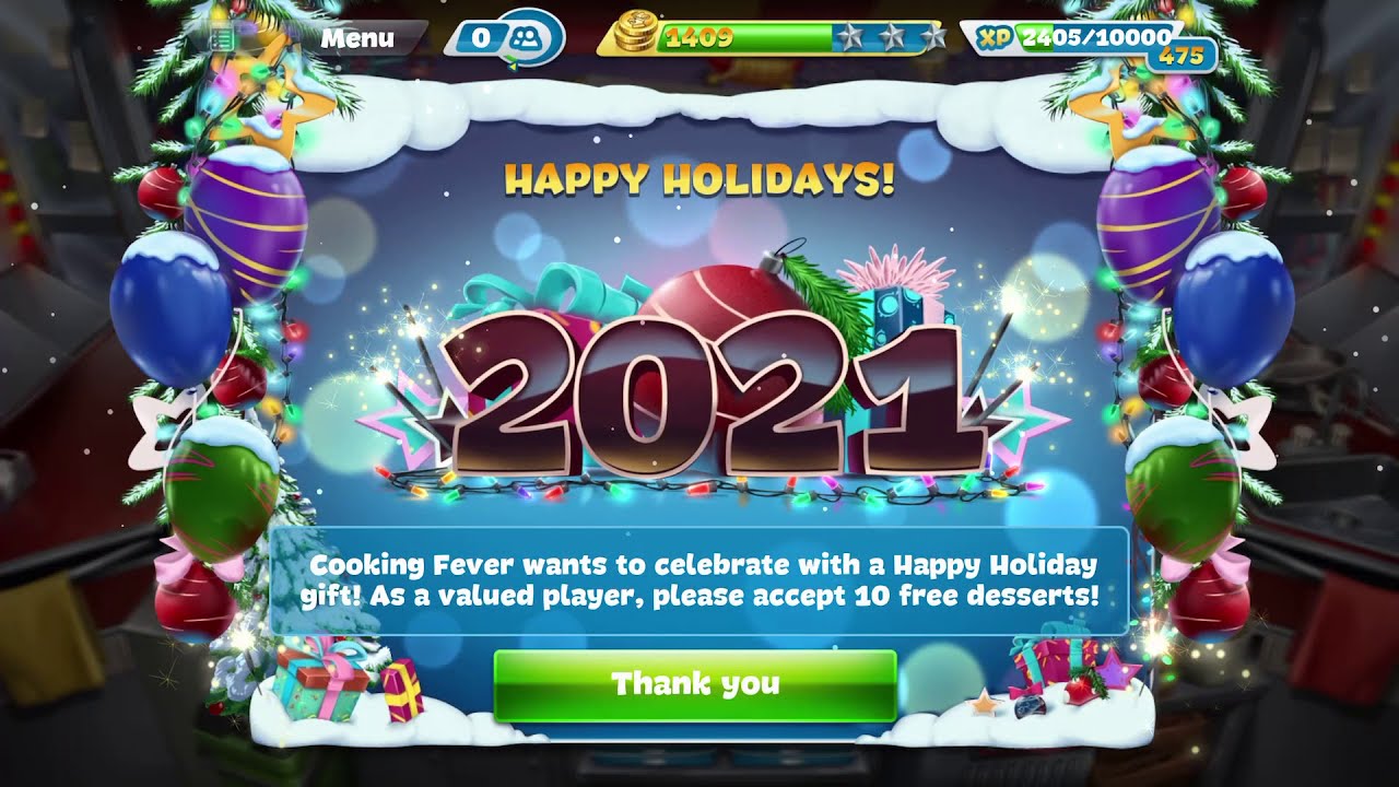 COOKING FEVER | HAPPY HOLIDAY GIFT#1| 10FREE DESERTS!!!