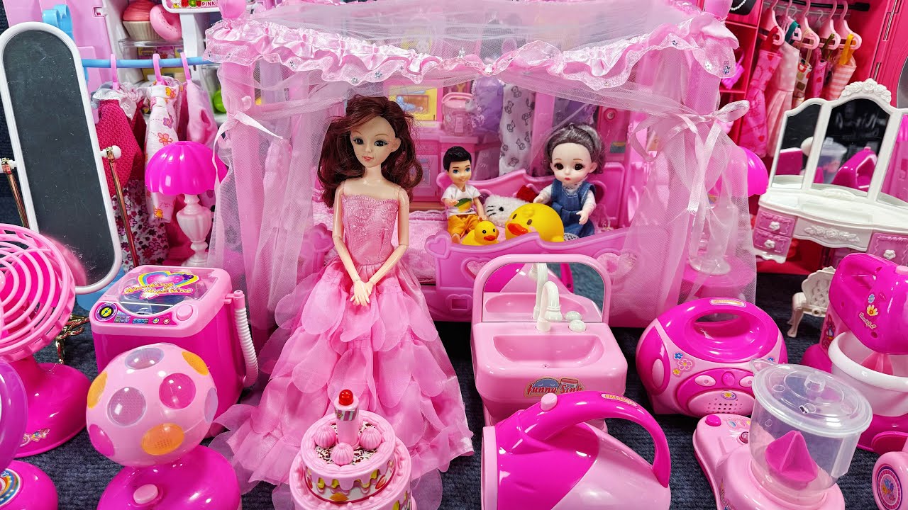 15 Mins Super Healing | Barbie Princess Pink Bed + Pink Wardrobe Toy Assembly Review | ASMR