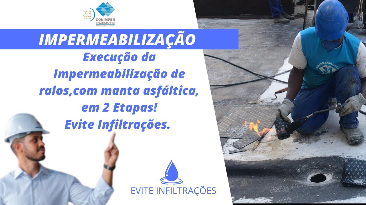 Execução da impermeabilização de ralos com manta asfáltica em 2 etapas. Evite infiltrações