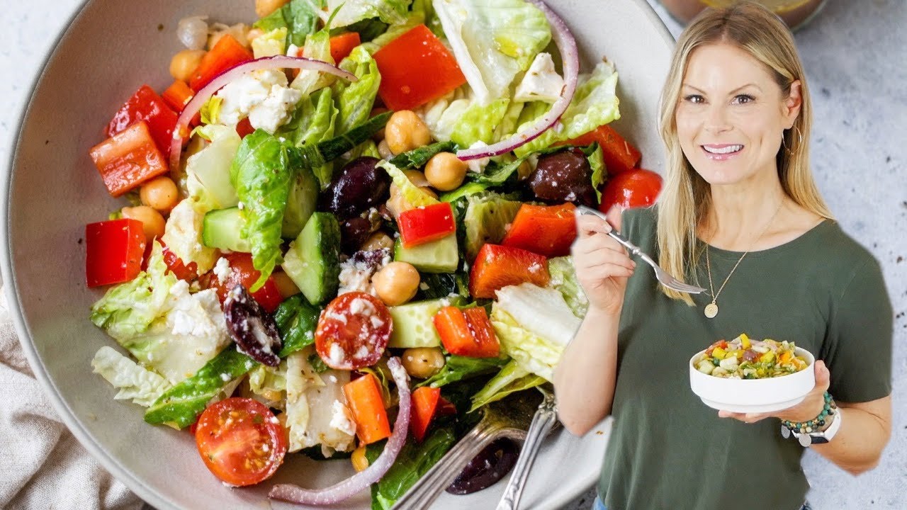 EASY GREEK SALAD RECIPE | with healthy dressing