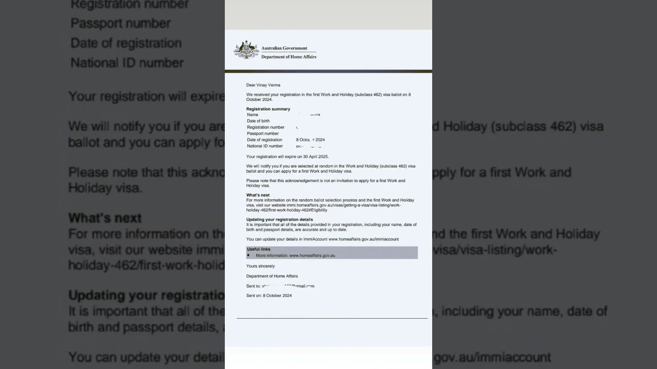 Australia work and holiday visa subclass 462