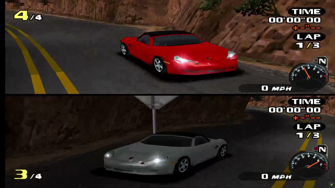Need For Speed: Porsche Unleashed (PSone) split screen multiplayer Jericho and Leruty