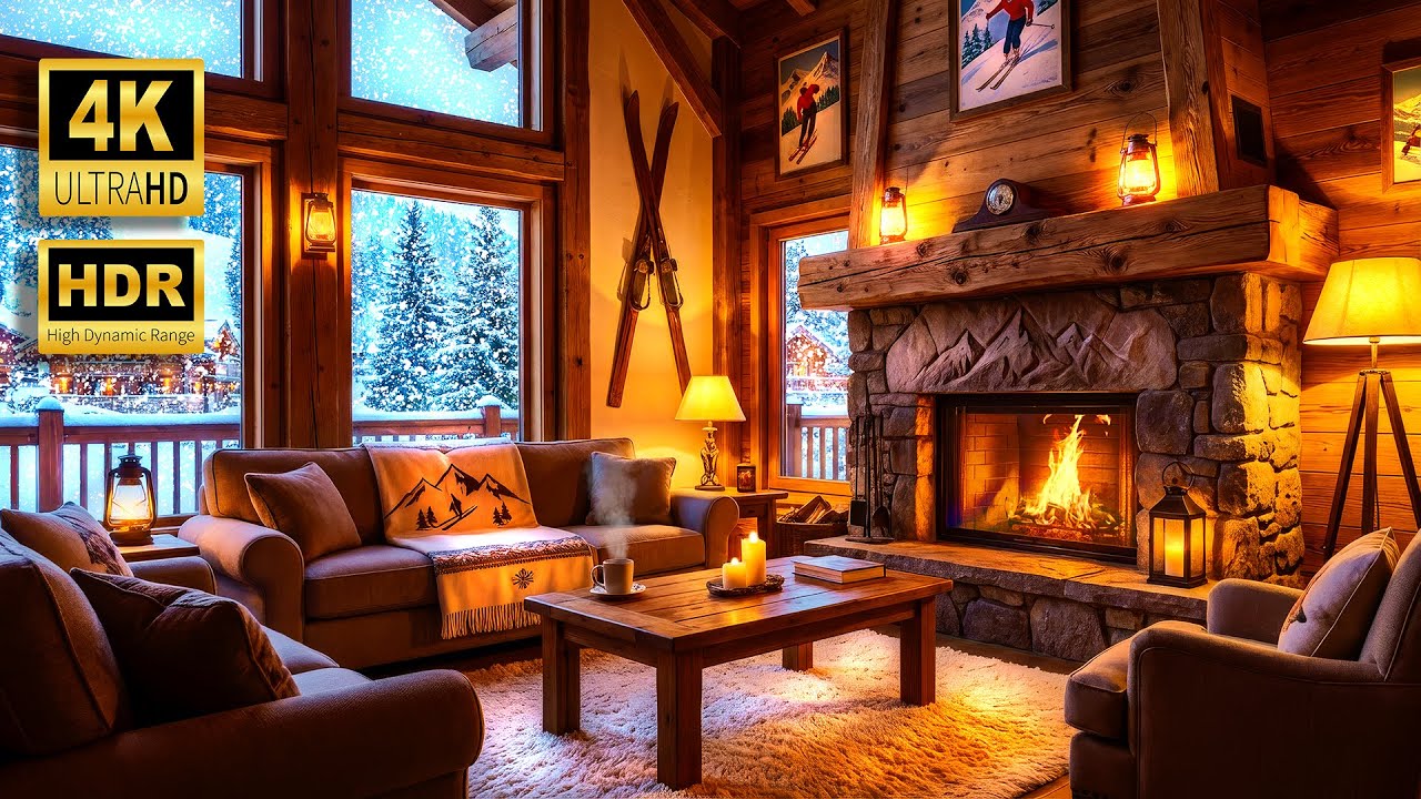 Zermatt Ski Lodge Ambience Luxury Swiss Chalet & Fireplace [4K HDR]