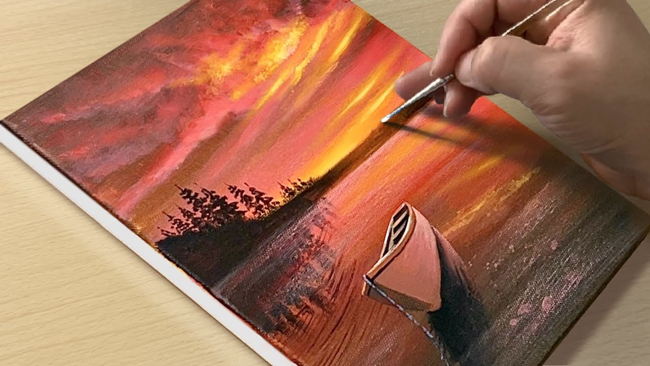 Sunset Lake Painting / Acrylic Painting / STEP by STEP
