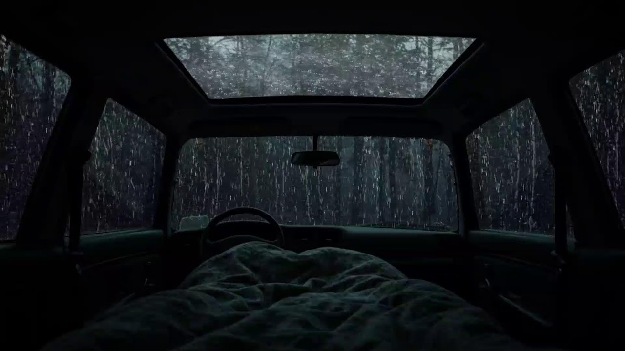 Rain Sounds & Thunder on Cozy Car ⛈️ Deep Sleep ASMR, Calm Night Ambience & Anxiety Relief