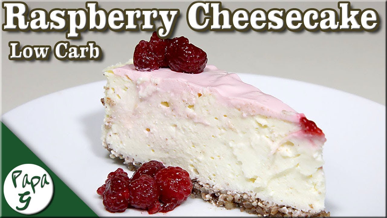 Low Carb Cheesecake With A Buttery Pecan Crust And A Sweet Raspberry Topping