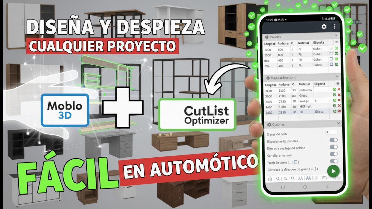 Moblo 3D &rarr; CutList-Converter DISE&Ntilde;A y DESPIESA desde dispositivo m&oacute;vil cualquier proyecto 3D DIY