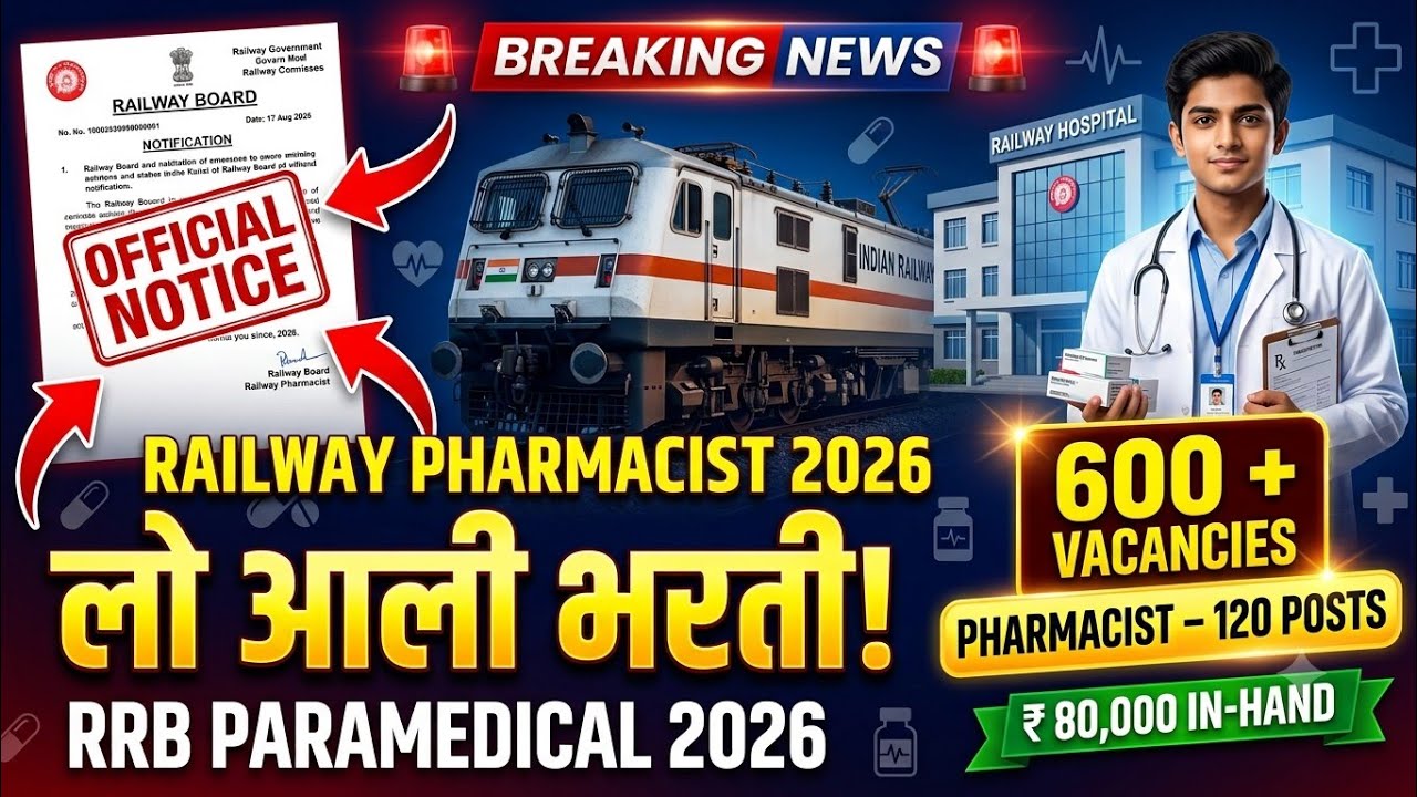 RRB Pharmacist Vacancy 2026 Official Notice Out 🔥 600 Vacancies | Salary ₹50,000 | Complete Guide