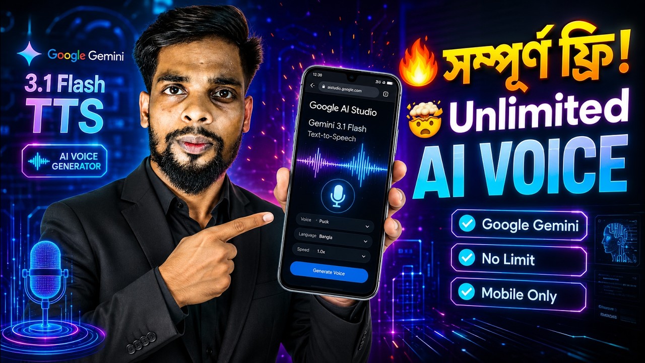100% FREE AI Voice Generator 🔥 Google AI Studio Gemini TTS | Unlimited Bangla Voice (2026)