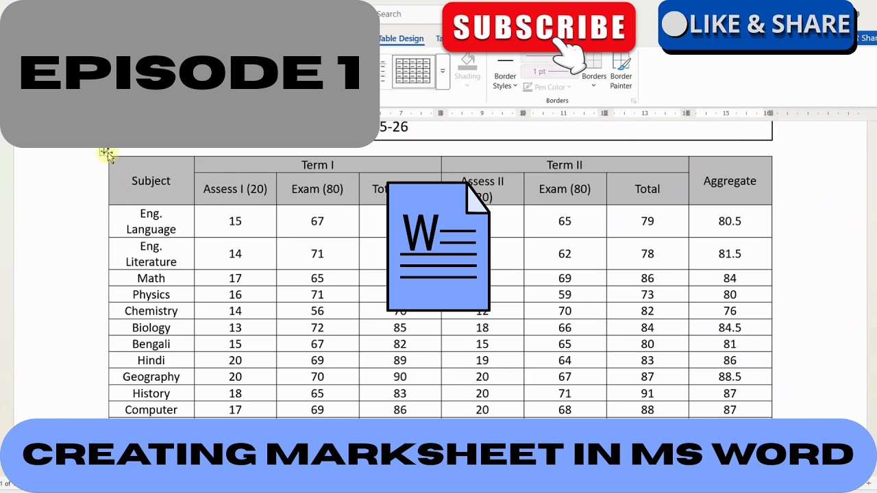 Creating a marksheet in MS WORD || Part 1#video#msword #education #public #learning#trending#explore