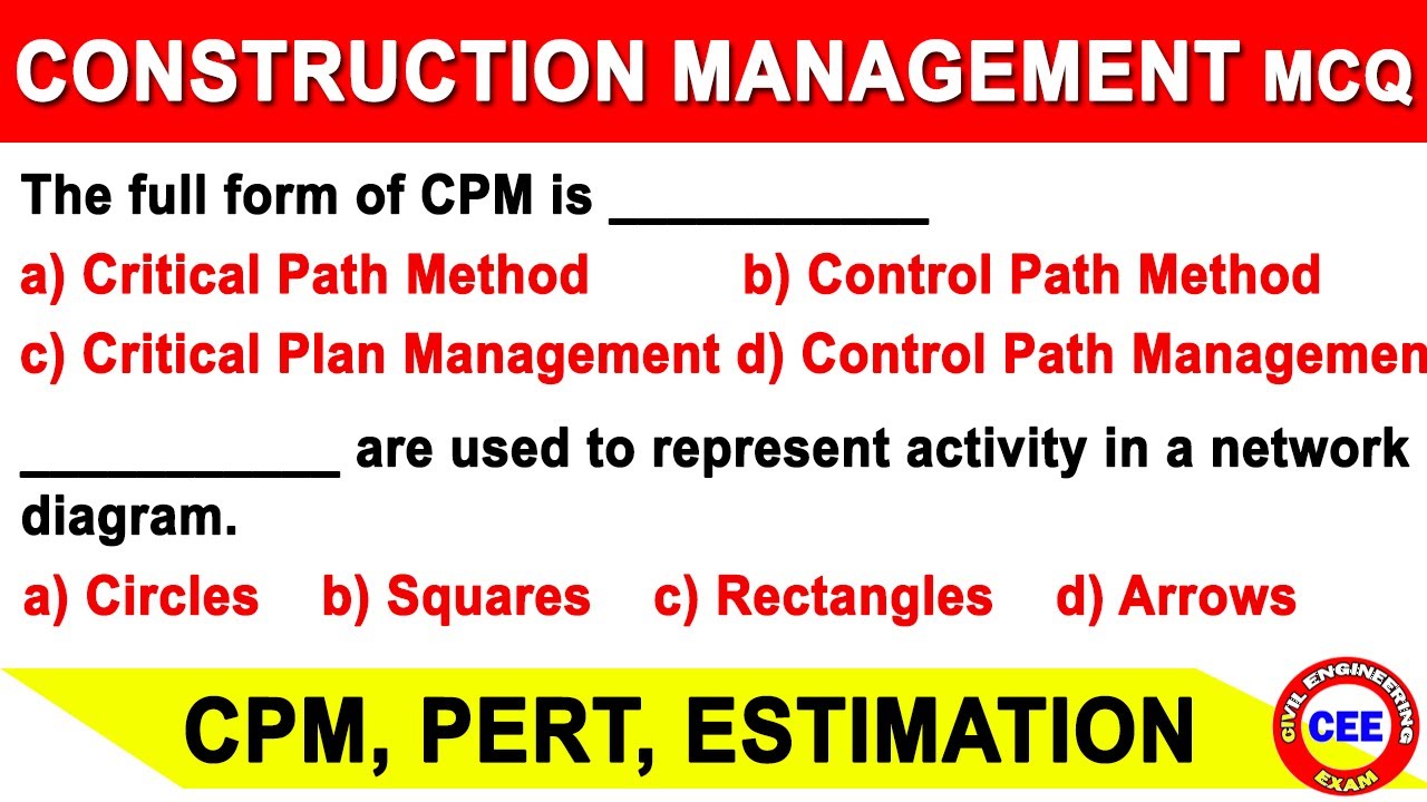 construction planning and scheduling mcq | MCQ on Construction management | CPM, PERT MCQ | GATE MCQ