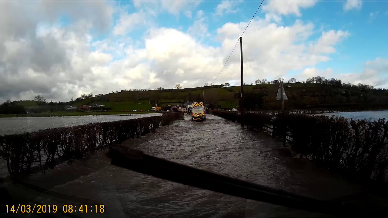 Flooding on the A458 at Llangyniew Powys 14th March 2019 HD Dash cam videos from around Mid Wales UK