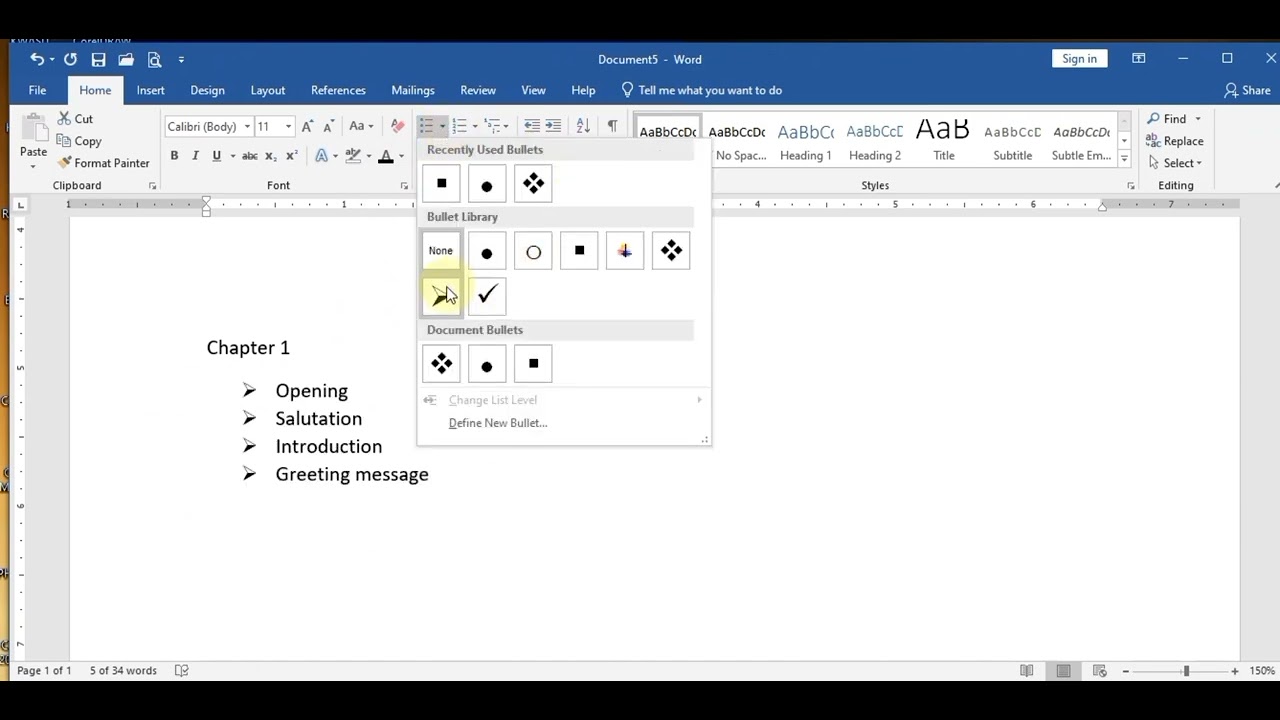 Microsoft Word: Insert Number and Bullet 