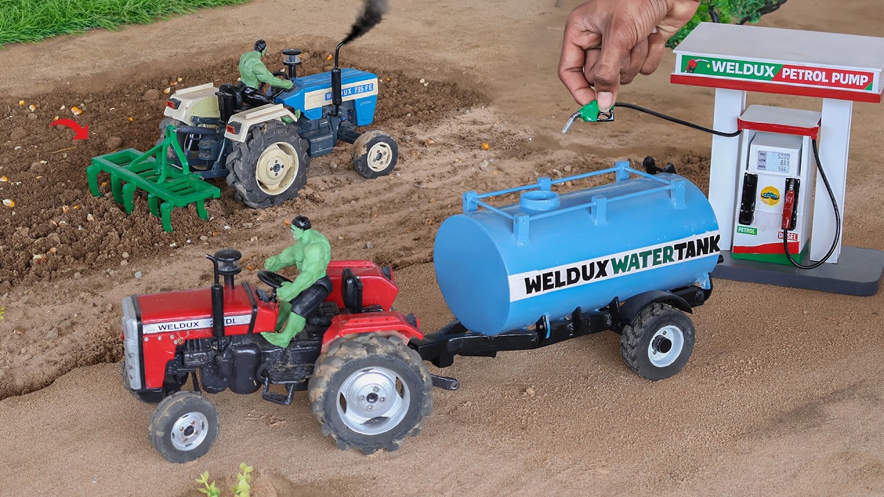 diy mini tractor ploughing and fuel tank fuel transfer from fuel pump science project @Weldux