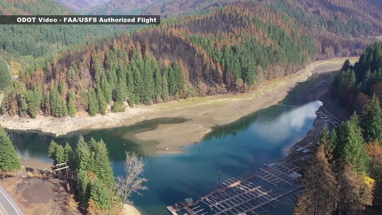 Raw: ODOT drone video shows road damage from Oregon wildfires