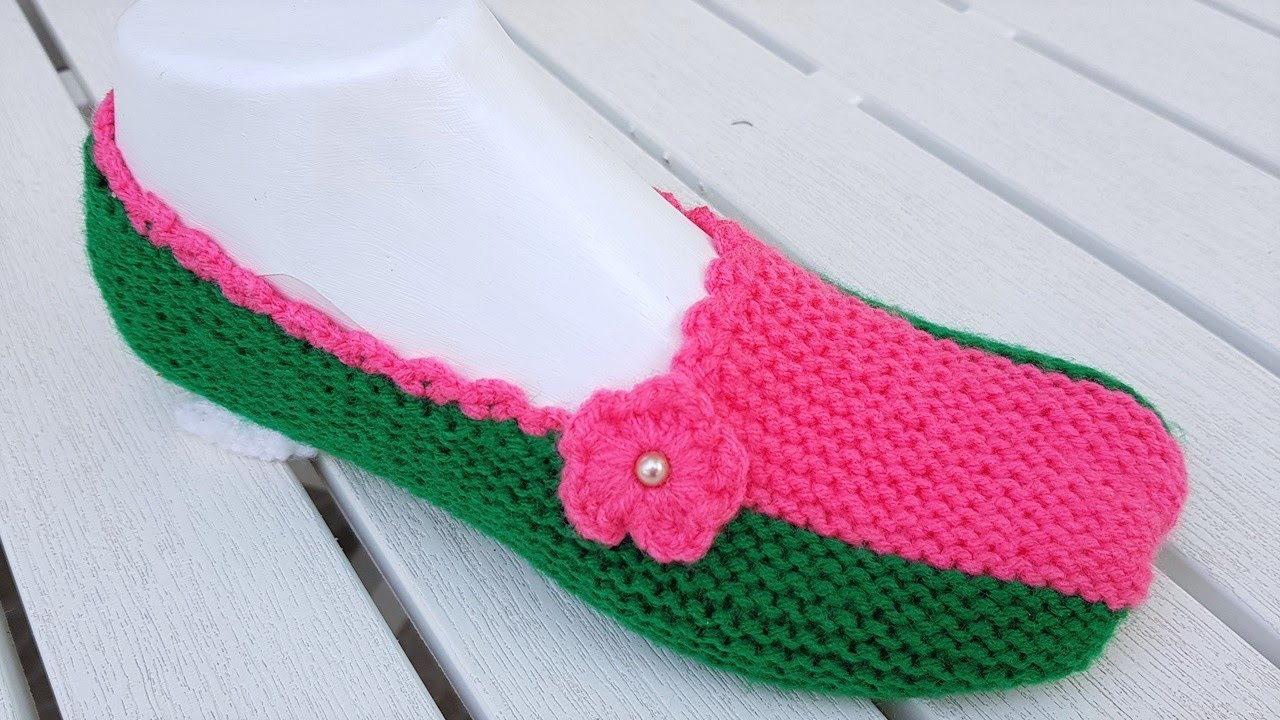 Pantuflas de Dos Colores Tejidas con dos Agujas ♡ Handmade Diy