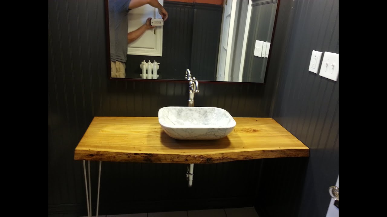 DIY Pintrest Bathroom Makeover with live edge counter top