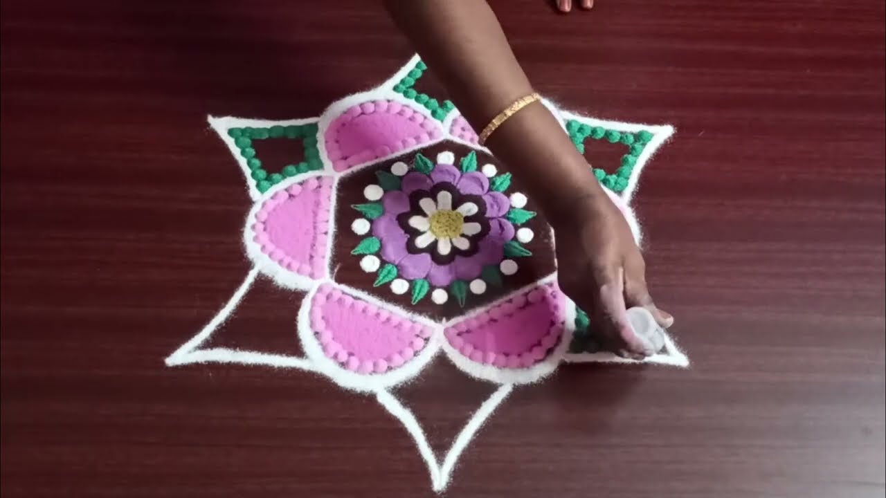 Easy and Simple Colour  Rangoli || Margazhi Special Colour Rangoli || ROVI RANGOLI ||