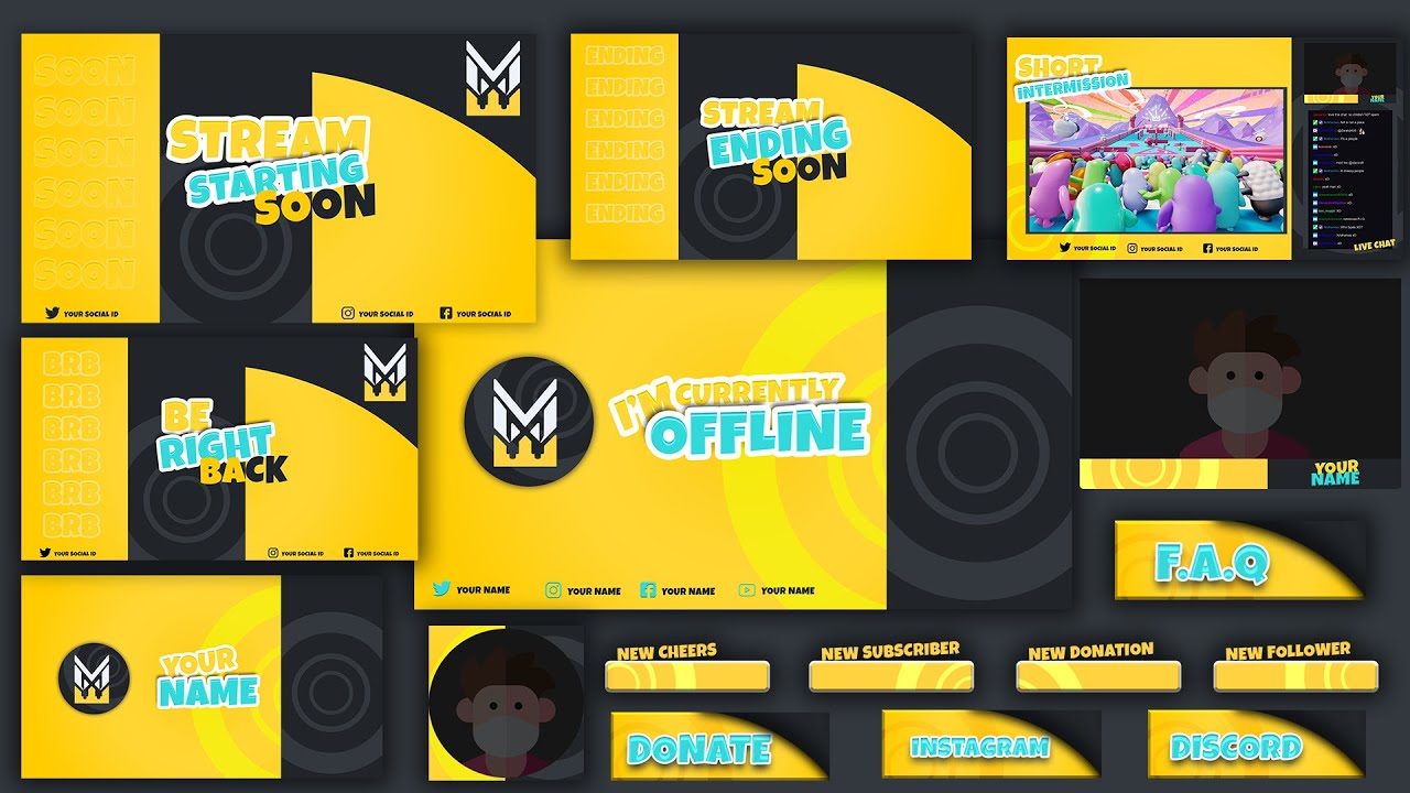 FREE! FALL GUYS Twitch Stream Package Overlay | Full Stream Package w/ Clean Design