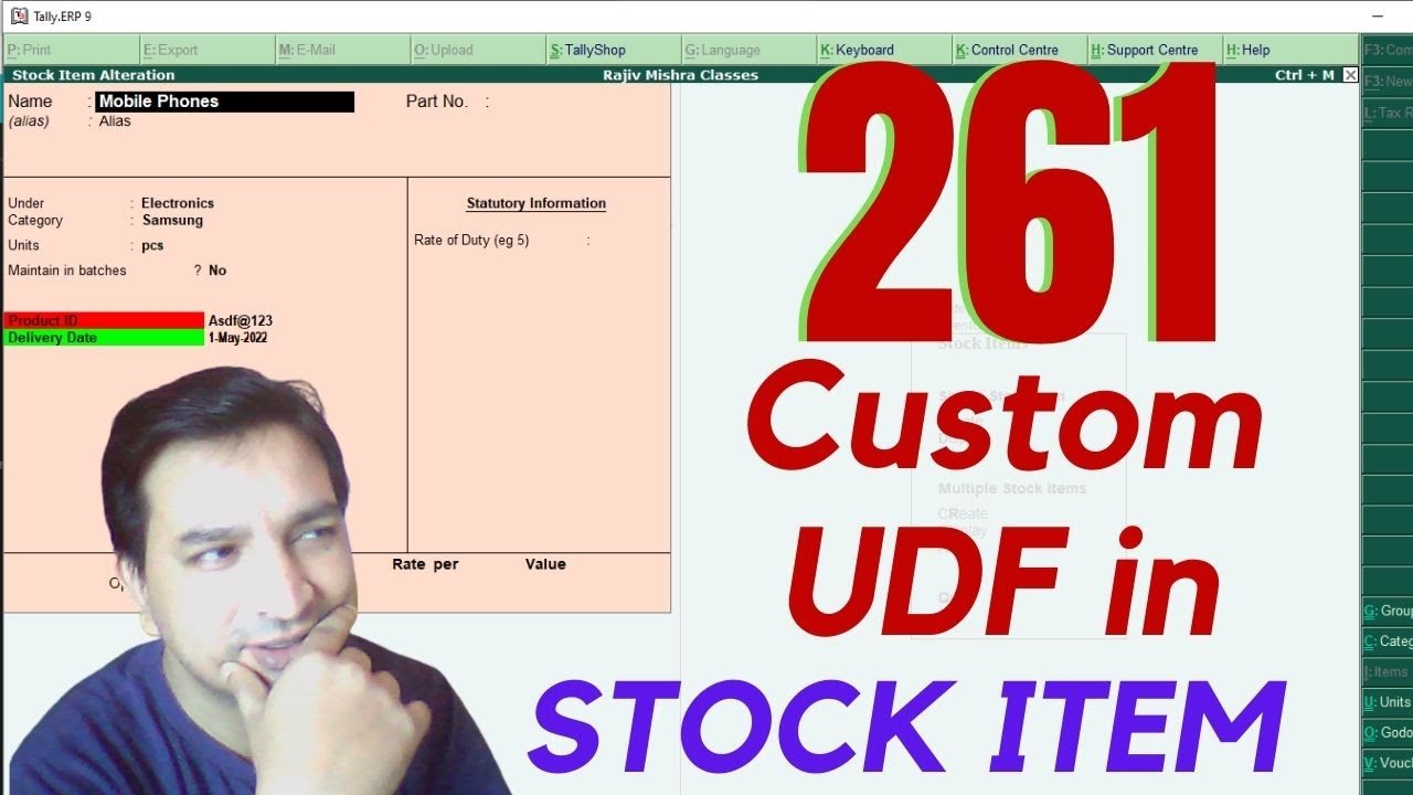 Tally Chapter 261 TDL for Custom UDF in STOCK Item By Rajiv Mishra Computer Class | Learn TDL HINDI